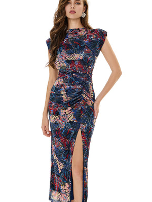 Abstract Printed Ruched Bodycon Dress