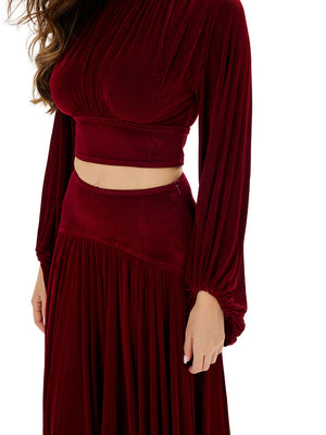 Balloon Sleeve Ruched Crop Top & Pleated Skirt Sets