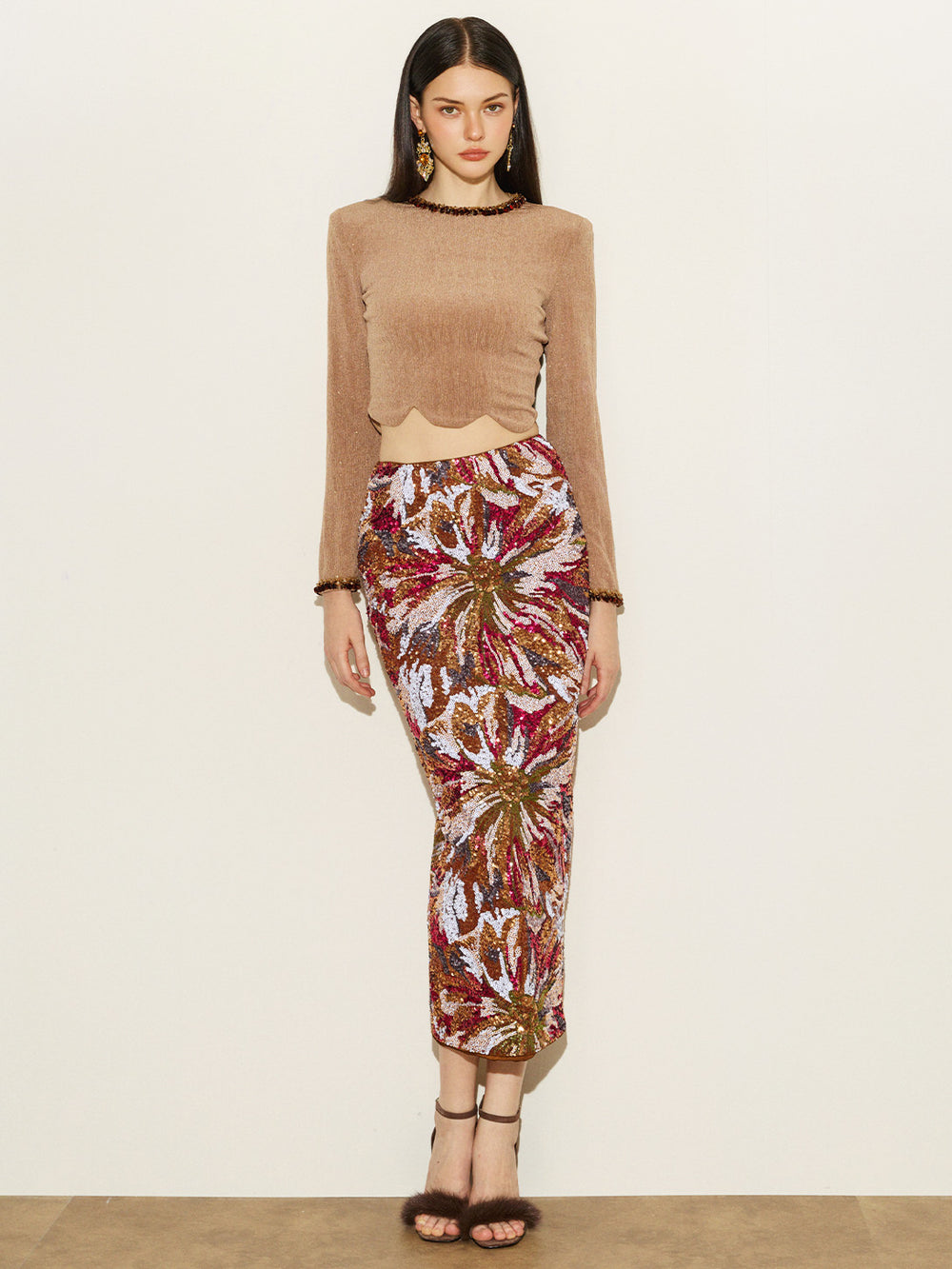 Glitter Crop Top & Sequins Skirt Sets