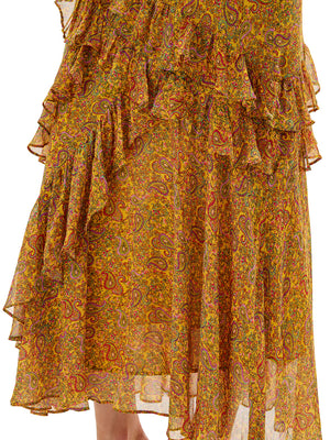 Paisley Print Thin Strap Ruffles Dress