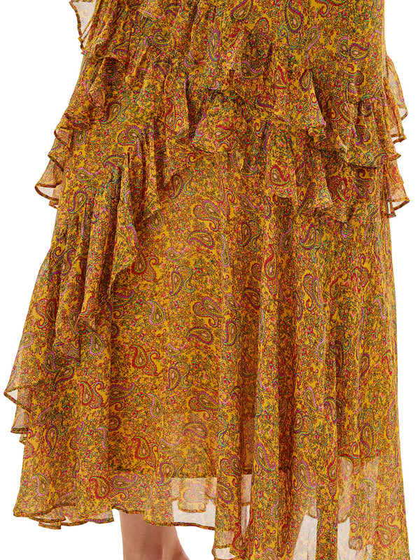 Paisley Print Thin Strap Ruffles Dress
