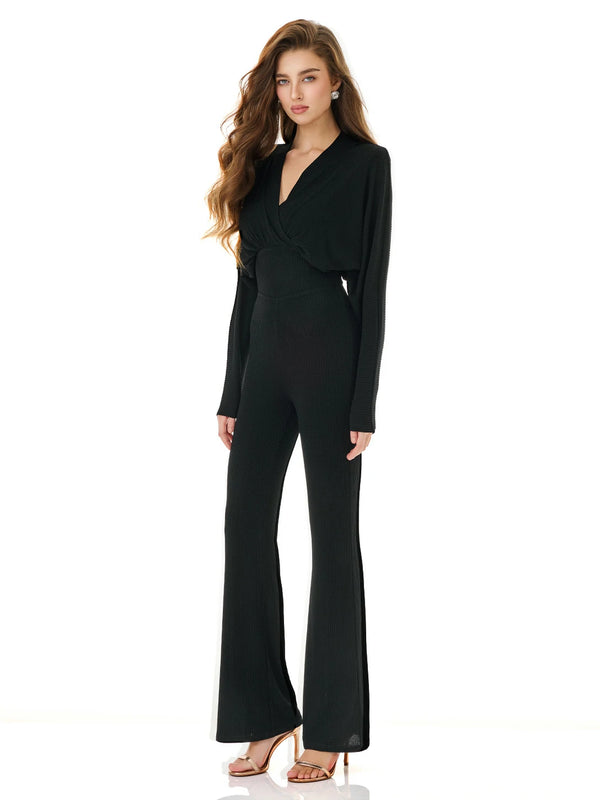 Onyx Draped Flare Jumpsuit
