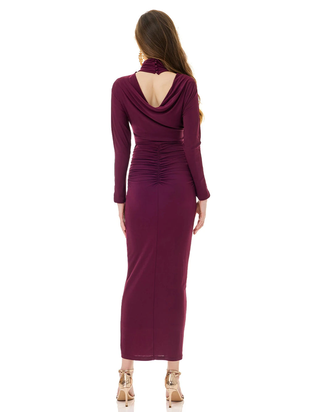 Aubergine Draped Ruched Maxi Dress
