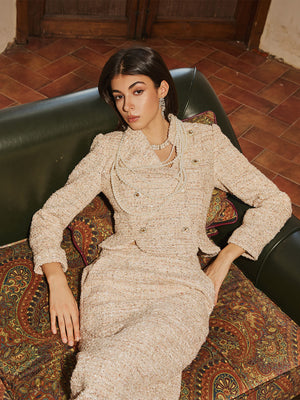 Duoble Breated Tweed Jacket & Skirt Sets