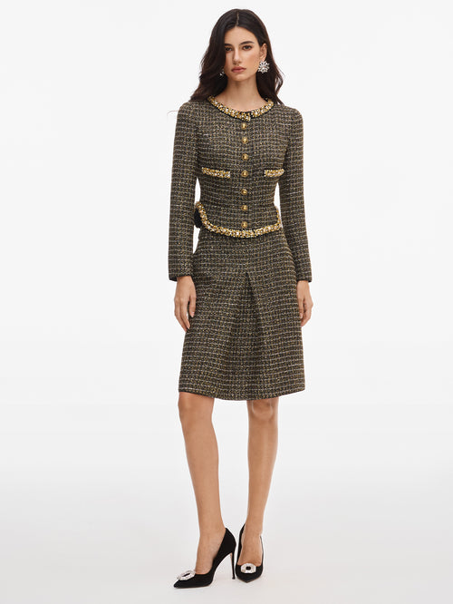 Glitter Single Breasted Tweed Jacket & Skirt Sets