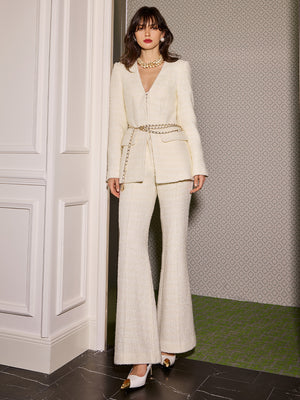 Tweed Blazer & Wide Leg Pant Sets