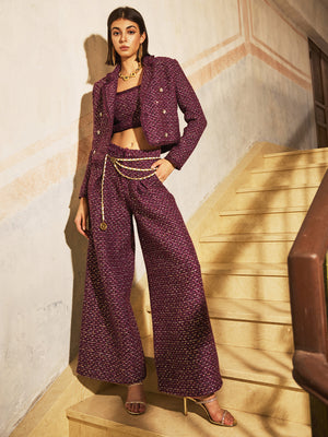 Tweed Tank & Jacket & Wide Leg Pant Sets