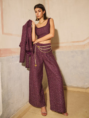 Tweed Tank & Jacket & Wide Leg Pant Sets
