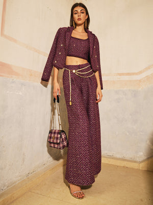 Tweed Tank & Jacket & Wide Leg Pant Sets