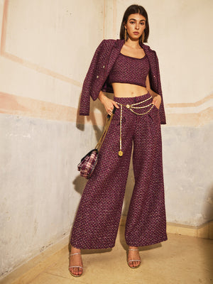 Tweed Tank & Jacket & Wide Leg Pant Sets