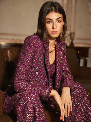 Tweed Tank & Jacket & Wide Leg Pant Sets
