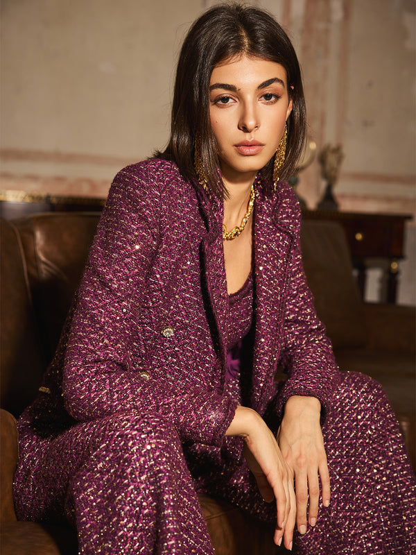 Tweed Tank & Jacket & Wide Leg Pant Sets