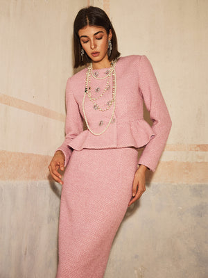 Peplum Hem Tweed Jacket & Skirt Sets