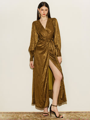 Bronze Patterned Wrap Dress