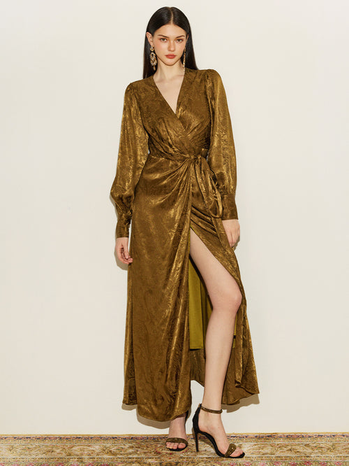 Bronze Patterned Wrap Dress