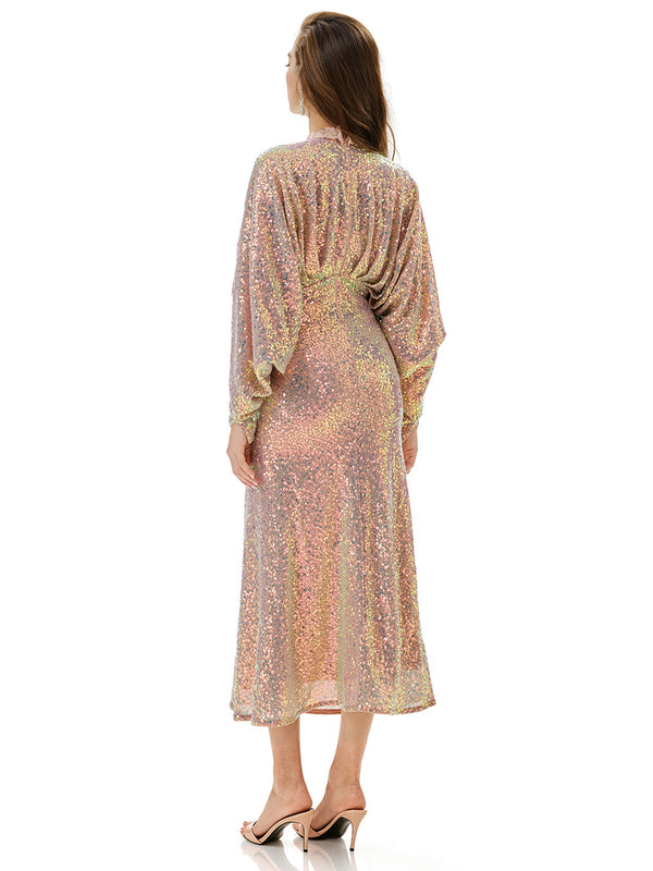 Batwing Sleeves Sequin Mermaid Evening Gown