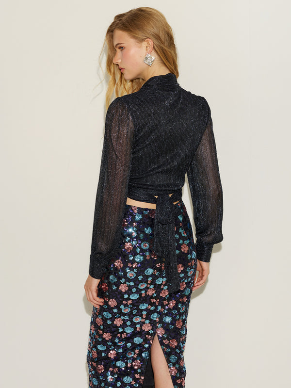 Glitter Wrap Top & Sequins Skirt Sets