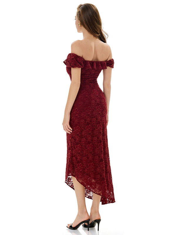 Off Shoulder Flower Lace Evening Dress