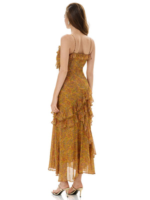 Paisley Print Thin Strap Ruffles Dress