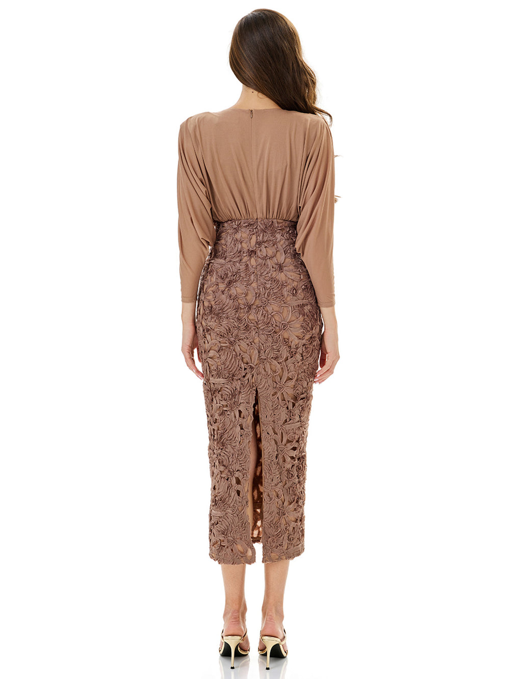Lace Appliqué Side Slit Midi Dress
