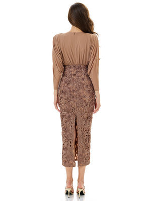 Lace Appliqué Side Slit Midi Dress