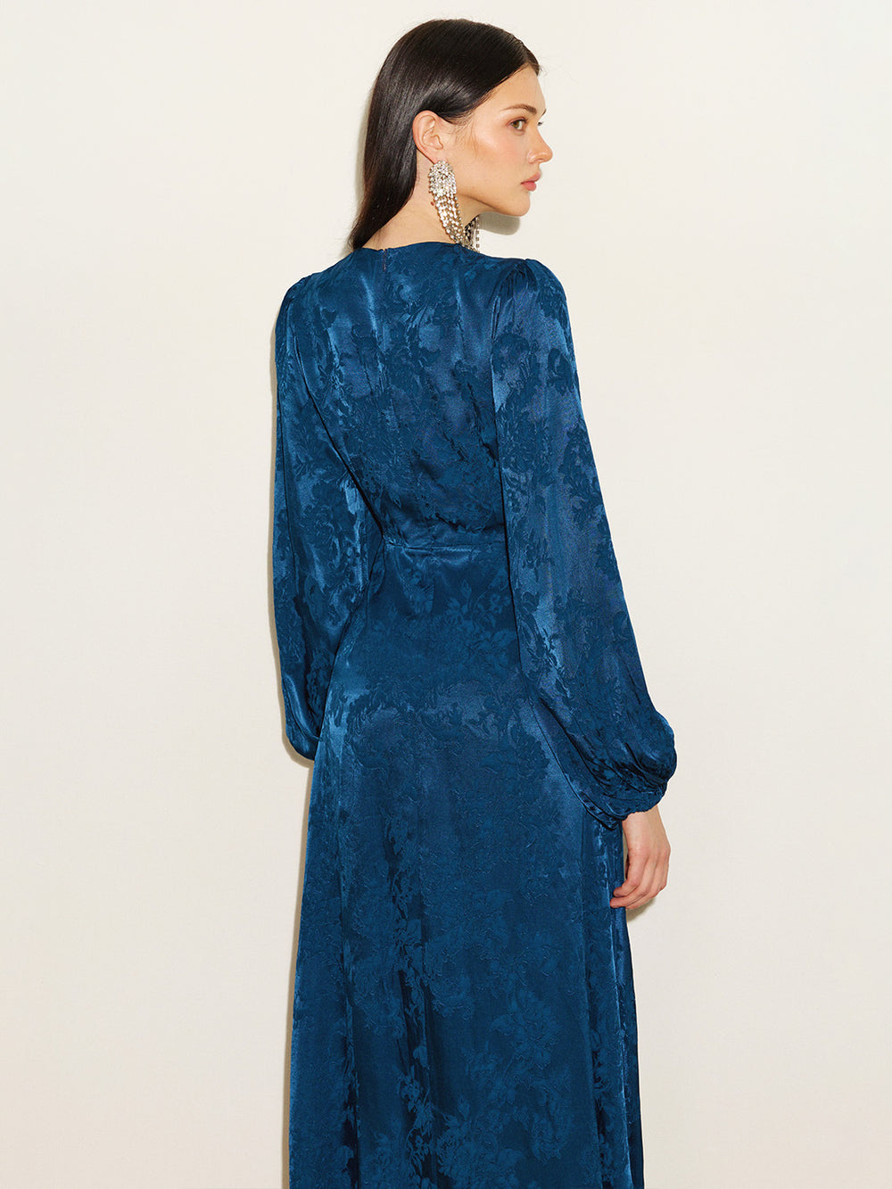 Jacquard Long Sleeve Slit Gown