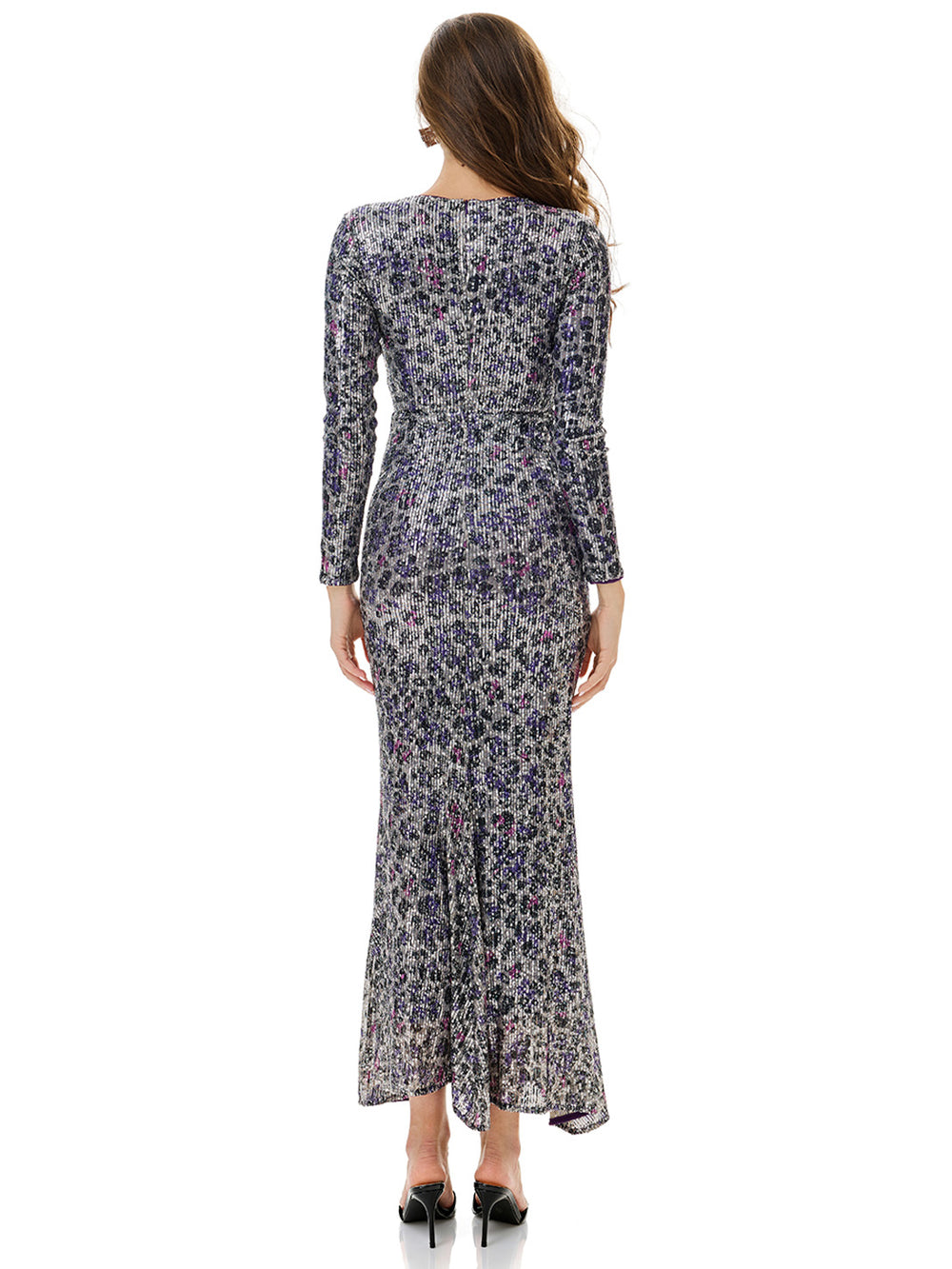 Leopard Print Sequin Wrap Party Dress