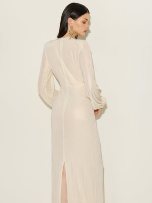Glitter Ruched Detail Gown With Brooch