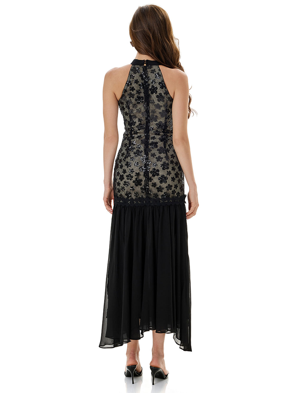 Sequin Embellished Chiffon Maxi Dress
