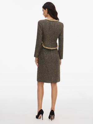 Glitter Single Breasted Tweed Jacket & Skirt Sets