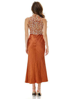 Floral Lace Bodice Satin Bodycon Dress