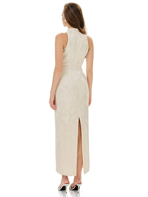 Jacquard Cheongsam Midi Bodycon Dress