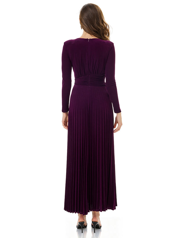 Long Sleeve Pleated Evening Gown
