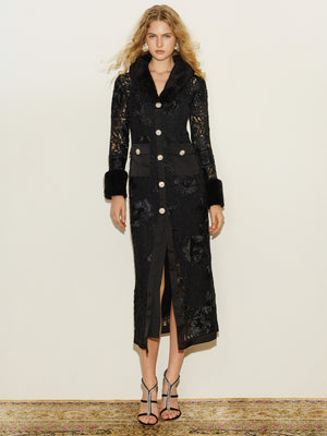 Faux Fur Appliqué Lace Dress