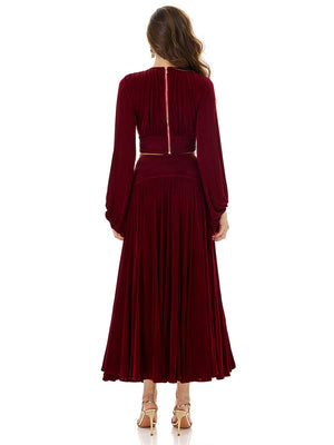 Balloon Sleeve Ruched Crop Top & Pleated Skirt Sets