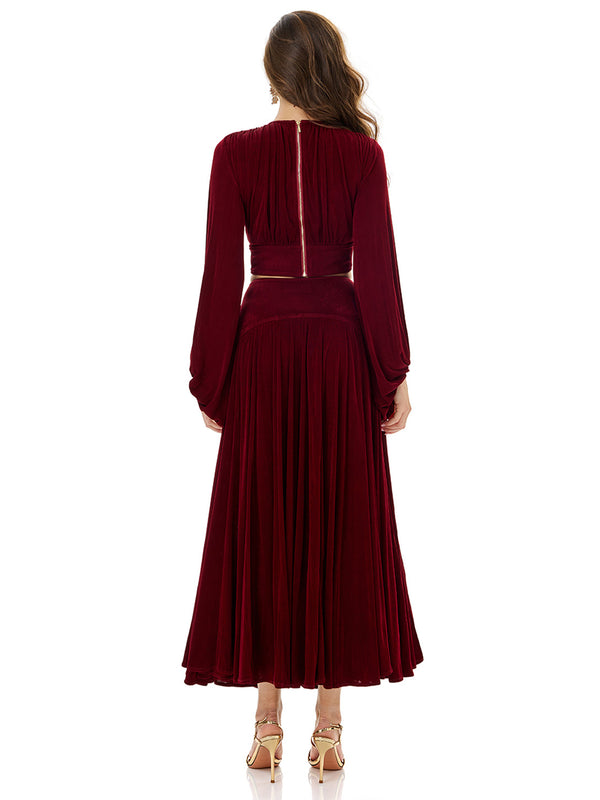 Balloon Sleeve Ruched Crop Top & Pleated Skirt Sets