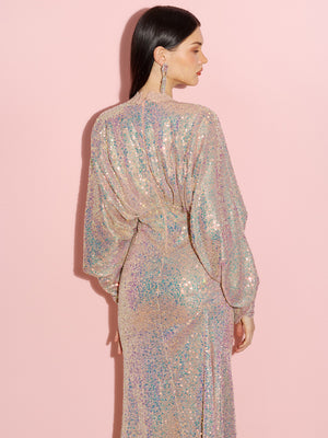 Batwing Sleeves Sequin Mermaid Evening Gown