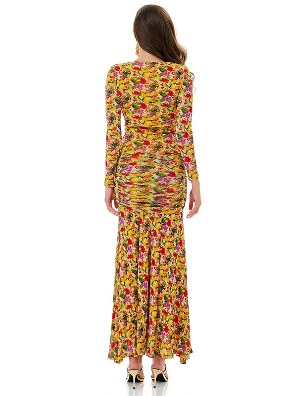 Floral Print Top & Ruched Skirt Sets