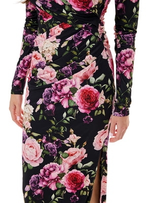 Floral Print Ruched Bodycon Dress