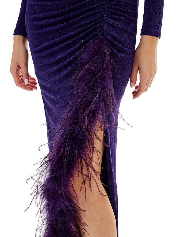 Cowl Neck Drawstring Ruched Gown