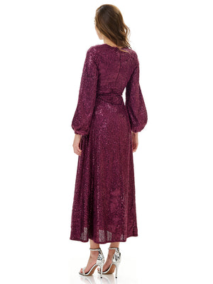 Balloon Sleeve Sequin Maxi Dress