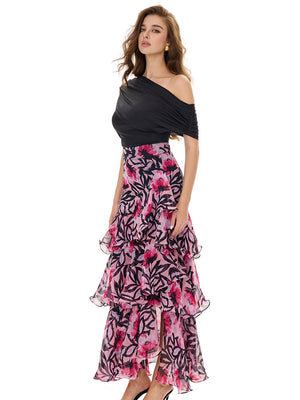 Cold Shoulder Top & Print Ruffles Skirt Sets