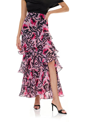 Cold Shoulder Top & Print Ruffles Skirt Sets