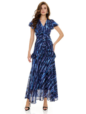 Tie Dye Print Layered Ruffles Dress