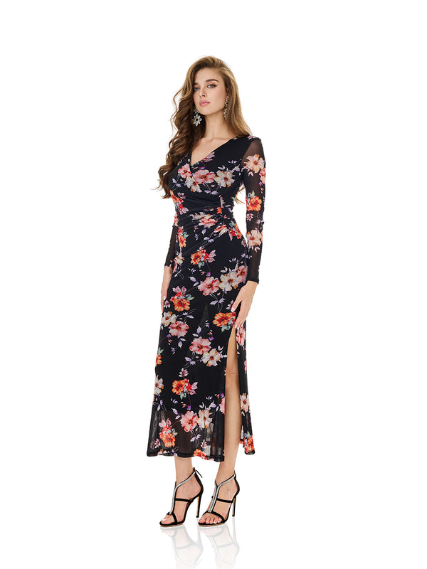 Floral Print Side Slit Bodycon Dress