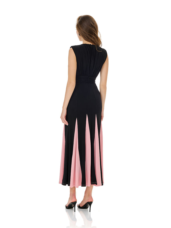 Sculpted Color Block Midi Dress