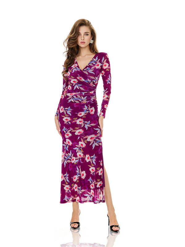 Floral Print Side Slit Bodycon Dress