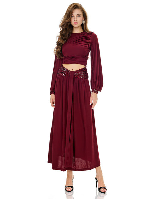 Balloon Sleeve Ruched Top & Skirt Sets