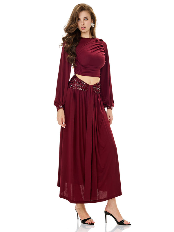 Balloon Sleeve Ruched Top & Skirt Sets