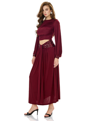 Balloon Sleeve Ruched Top & Skirt Sets